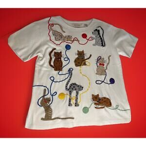 Bechamel 100% Cotton Cat Shirt With Yarn And Bells Size M Crazy Cat Lady